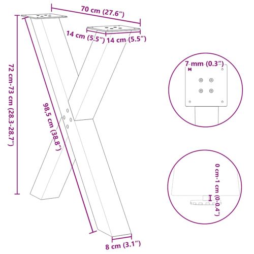 vidaXL SÃ¶Ã¶gilaua jalad X-kujuline 2 tk Must 70x(72-73) cm Teras