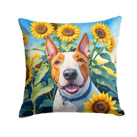 NEW English Bull Terrier in Sunflowers Throw Pillow Machine Washable, Indoor Outdoor Decorative Pillow for Couch, Bed or Patio, 14Hx14W