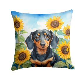Dachshund in Sunflowers Throw Pillow Machine Washable, Indoor Outdoor Decorative Pillow for Couch, Bed or Patio, 14Hx14W