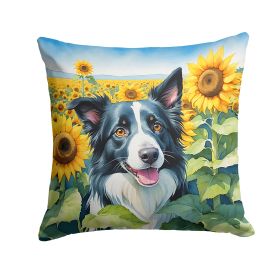 Border Collie in Sunflowers Throw Pillow Machine Washable, Indoor Outdoor Decorative Pillow for Couch, Bed or Patio, 14Hx14W