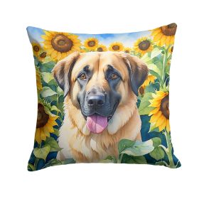 Anatolian Shepherd in Sunflowers Throw Pillow Machine Washable, Indoor Outdoor Decorative Pillow for Couch, Bed or Patio, 14Hx14W