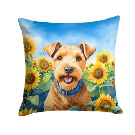 Lakeland Terrier in Sunflowers Throw Pillow Machine Washable, Indoor Outdoor Decorative Pillow for Couch, Bed or Patio, 14Hx14W