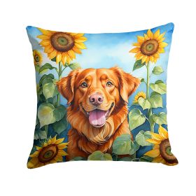 Nova Scotia Duck Toller in Sunflowers Throw Pillow Machine Washable, Indoor Outdoor Decorative Pillow for Couch, Bed or Patio, 14Hx14W
