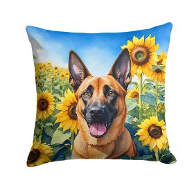 Belgian Malinois in Sunflowers Throw Pillow Machine Washable, Indoor Outdoor Decorative Pillow for Couch, Bed or Patio, 14Hx14W