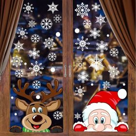 4 Sheets Christmas Window Clings Snowflake Snowman Moose Elk Pattern Window Decals Reusable Static Stickers for Christmas Holiday Birthday Home D