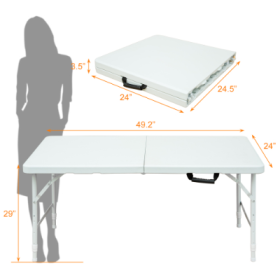 Portable Folding Table Indoor&Outdoor Maximum Weight 135KG Foldable Table For Camping (Option: White-4ft)