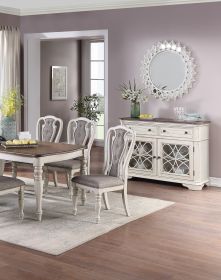 Antique White Set Of 2 Dining Chairs Grey Upholstered Tufted Unique Design Chairs Back Cushion Seat Dining Room (Color: grey)