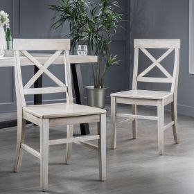 Acacia Wood Dining Chairs, Light Grey Wash, 21D X 17.75W X 35.5H Inch  Set Of 2 (Color: grey)