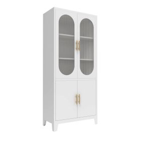 2 Fluted Glass Doors Cabinet (Color: White)