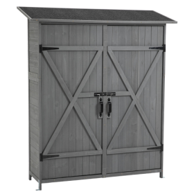 56L X 19.5W X 64H Outdoor Storage Shed With Lockable Door, Wooden Tool Storage Shed W Detachable Shelves   Pitch Roof (Option: Aqua Grey)