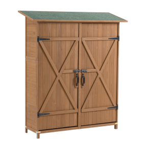56L X 19.5W X 64H Outdoor Storage Shed With Lockable Door, Wooden Tool Storage Shed W Detachable Shelves   Pitch Roof (Option: Yellow Brown)