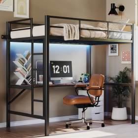Metal Loft Bed For Home Use (Color: Black)