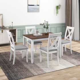 TOPMAX Rustic 5-Piece Dining Set With 4 X-Back Chairs, White (Color: White)