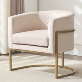 Upholstered Velvet Chair Gold Metal Bracket, Medieval Living Room Office Tea Room Lounge Chair With Curved Backrest (Color: White)