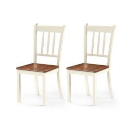 Set of 2 Solid Wood White Mission Style Armless Dining Chair with Brown Seat (Color: White)