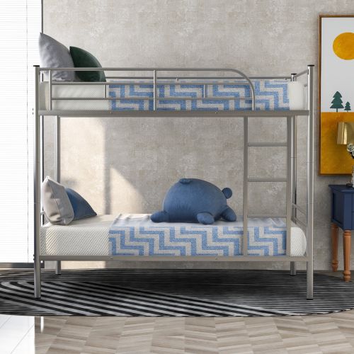 Twin Over Twin Metal Bunk Bed  Silver
