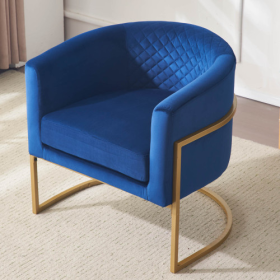 Upholstered Velvet Chair Gold Metal Bracket, Medieval Living Room Office Tea Room Lounge Chair With Curved Backrest (Color: Blue)