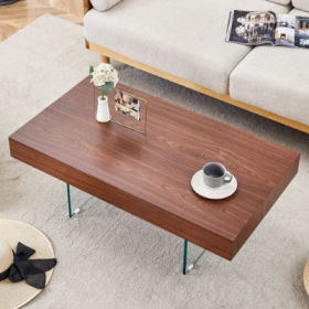 Walnut Colored MDF Coffee Table - 39.3x21.6 With Tempered Glass Legs.Density Board Sticker,Reinforced Glass Legs.Walnut Colored Texture Sticker. (Option: Walnut)