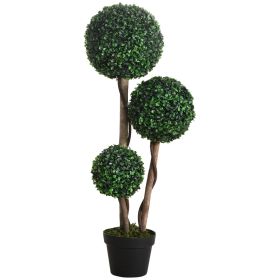 Artificial Plant for Home Decor Indoor & Outdoor Fake Plants Artificial Tree in Pot, 3 Ball Boxwood Topiary Tree for Home Office, Living Room Dec (Color: as Pic)