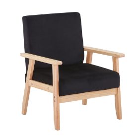 Velvet Accent Chair Relaxing Armchair With Solid Wood Frame For Living Room (Color: Black)
