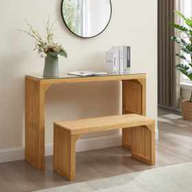Dining Bench And Table, Pine Indoor Wood Bench For Entryway,Living Room,Kitchen And Bedroom Table And Bench Set  Nature, Long Bench  Table Temper (Option: Natural)